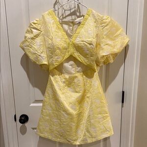 Showpo Lemon Puff Sleeve Cut-Out Mini Dress